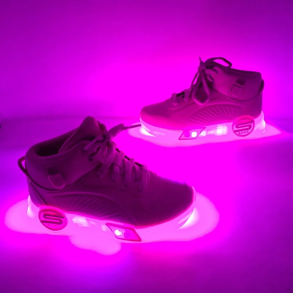 Skechers S-Lights Remix Hot Pink Light Up Kids Shoes Size 1 Charger NOT Included